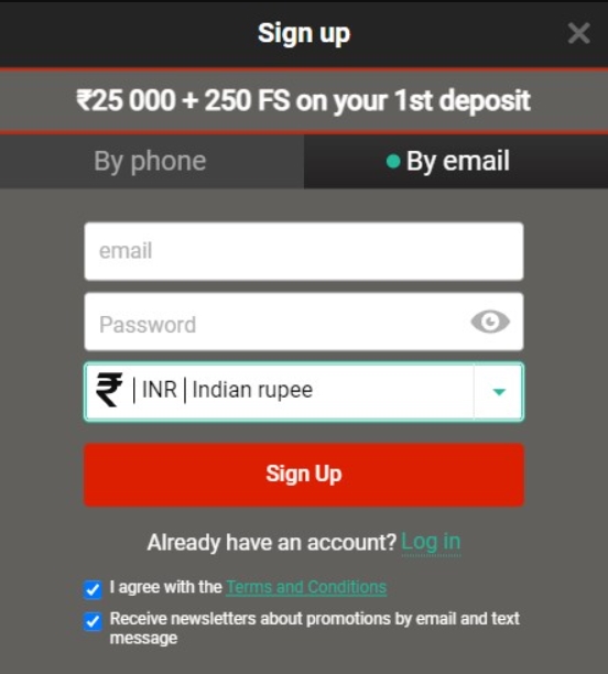 Pin-up casino registration process.